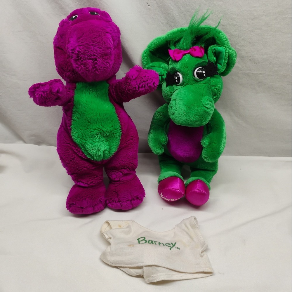 Barney & Baby Bop Plush Lot Set Vintage Stuffed Animal Doll Purple Dinosaur 90's